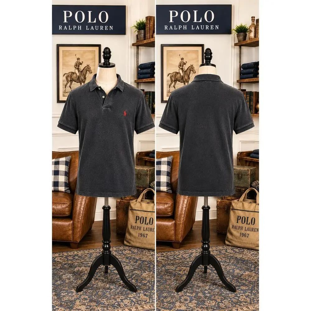 Vitnage Polo Ralph Lauren Black Polo Shirt Red Pony Vintage Fade Men’s Medium